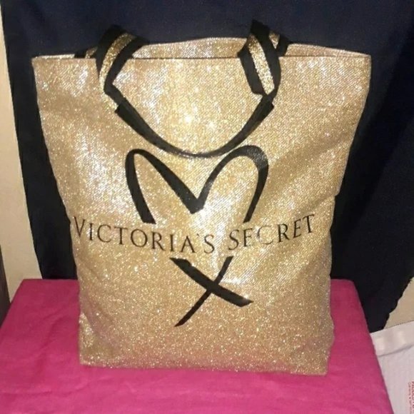 Handbags - NWOT Victoria Secret Glitter Gold Tote size 17" by 17"